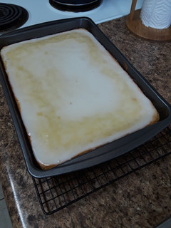 A picture of Lemon Sheet Cake with Lemon Glaze.