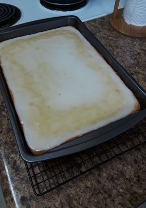 A picture of Lemon Sheet Cake with Lemon Glaze.
