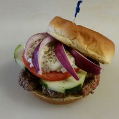 Grecian Delight Burger (Gyro) A picture of Grecian Delight Burger (Gyro).