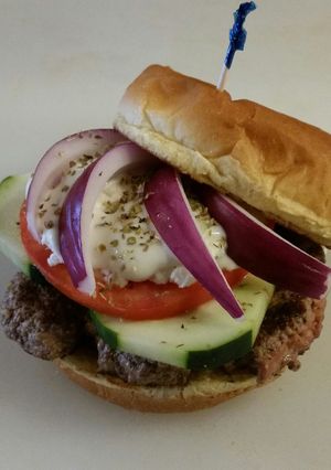 A picture of Grecian Delight Burger (Gyro).
