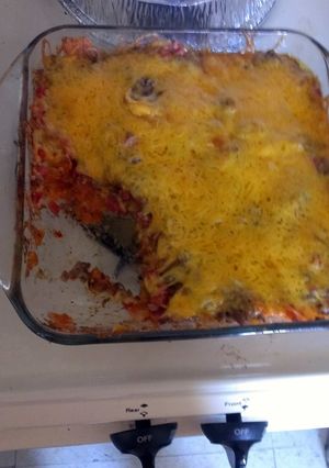 A picture of chips and burger casserole.