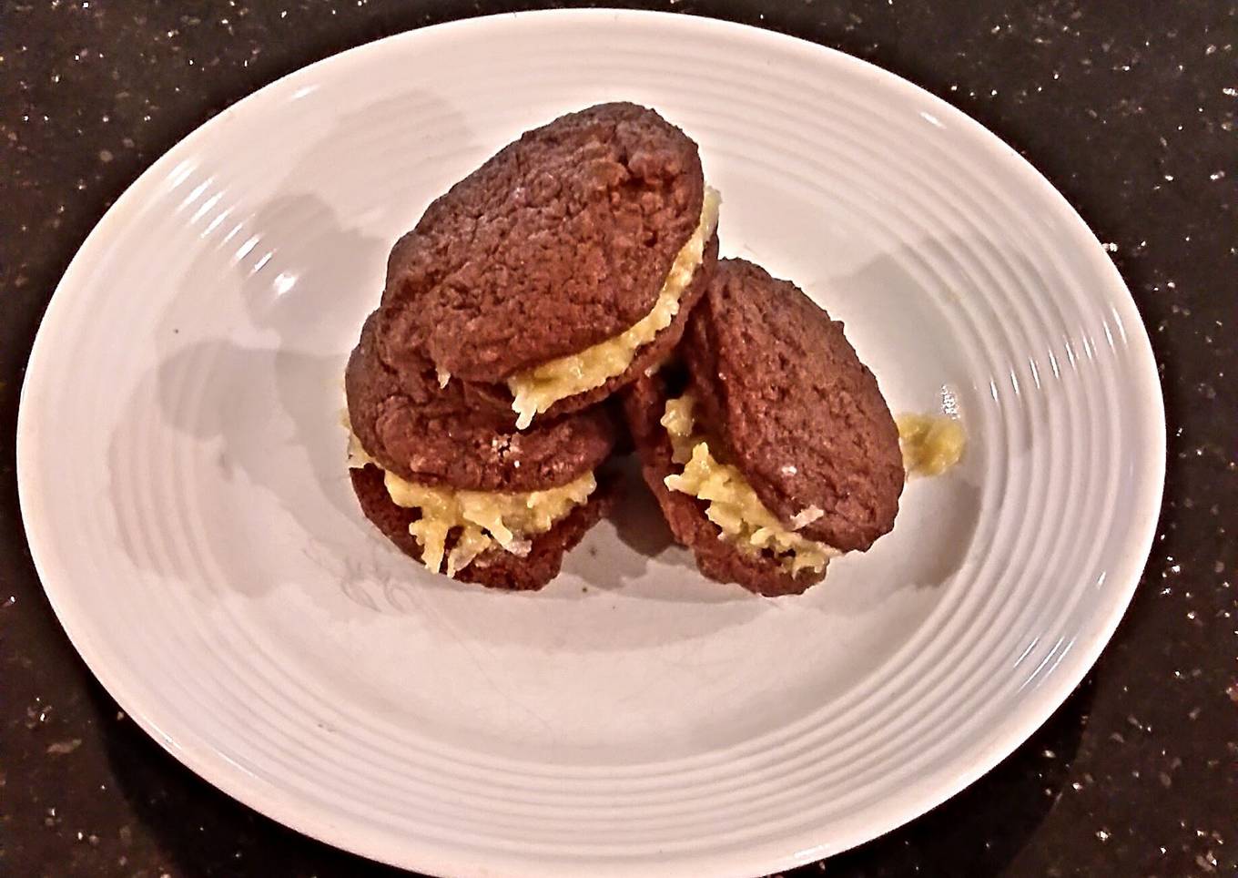 German Chocolate Brownie Sandwich Cookies