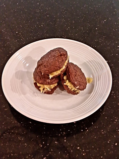 A picture of German Chocolate Brownie Sandwich Cookies.