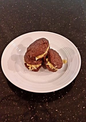 A picture of German Chocolate Brownie Sandwich Cookies.