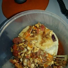 A picture of Boiled Yam & Sausage Egg Sauce.