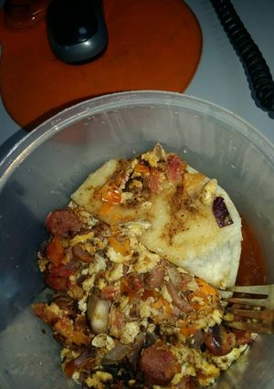 A picture of Boiled Yam & Sausage Egg Sauce.