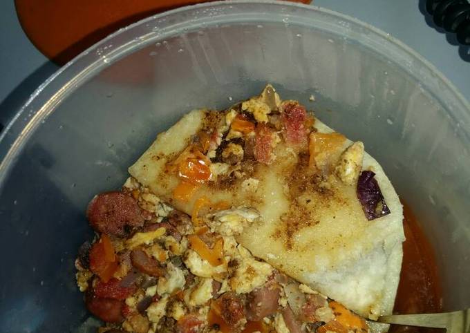 Steps to Make Quick Boiled Yam &amp; Sausage Egg Sauce