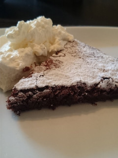 A picture of Swedish "kladdkaka" - gooey chocolate cake.