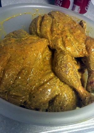 A picture of spicy tandore chicken.