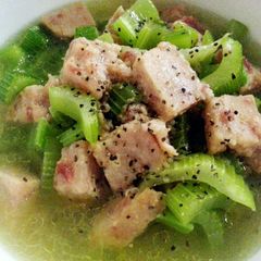 A picture of Celery with luncheon meat.