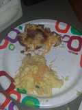 Smashed alfredo cheesy potatoes and eggs