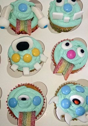 A picture of boys little monster cupcakes.