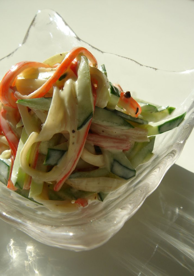 A picture of Cucumber and Imitation Crab Salad with Mayo.