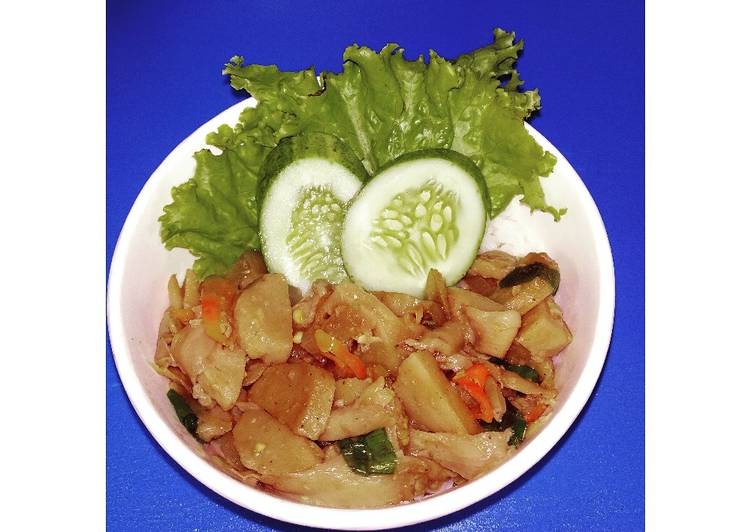 Jamur bakso saus teriyaki pedas