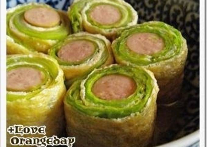 Rolled Cabbage with Fried Tofu and Wiener Sausages