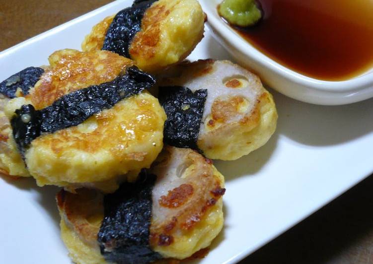 Pan-Fried Cheese Hanpen and Lotus Root with Seaweed