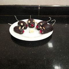 A picture of Yummy chocolate cake mice.