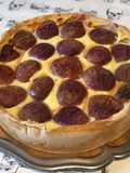 Flan pâtissier aux pêches jaunes (pâte brisée à la liqueur de pêches)