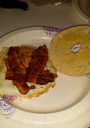 A picture of Bagel breakfast sandwhich.