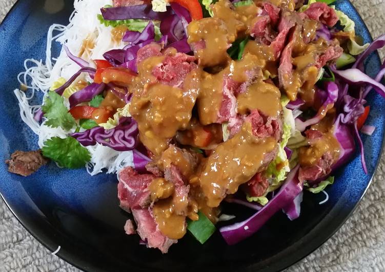 Easy Zingy Coleslaw Satay with Rare Beef