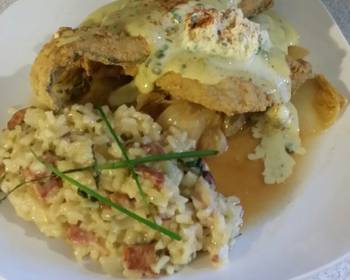 Popular Recipe Brads fried trout w lemon caper bernaise sauce  bacon risotto Delicious Steady