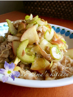 A picture of Easy Pork, Apple, and Celery Sauté with Ponzu Sauce.