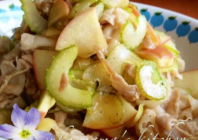 Simple Way to Prepare Perfect Easy Pork, Apple, and Celery Sauté with Ponzu Sauce