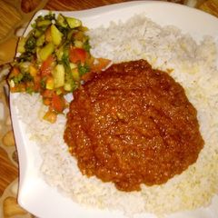 A picture of Rice and stew.