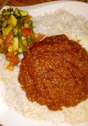 A picture of Rice and stew.