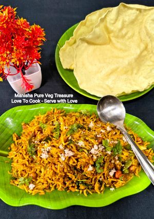 A picture of South Indian Sambar Powder Masala Peanut Rice - Tirupati Balaji Temple Prasadam.