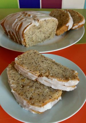 A picture of Vickys Lemon Poppy Seed Cake, GF DF EF SF NF.