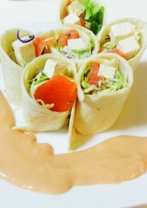 A picture of Smoked Salmon and Cream Cheese Wraps.