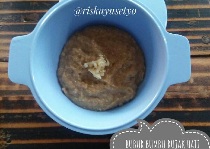 Resep Bubur bumbu rujak hati ayam kampung untuk mpasi 6+ yang Lezat