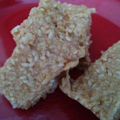 A picture of Grandma's peanut butter sesame seed squares.
