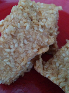A picture of Grandma's peanut butter sesame seed squares.
