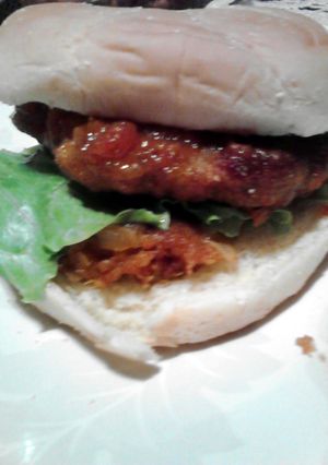 A picture of Sweet N Sour Turkey Burgers w/ Sweet n Spicy Pineapple Saute.