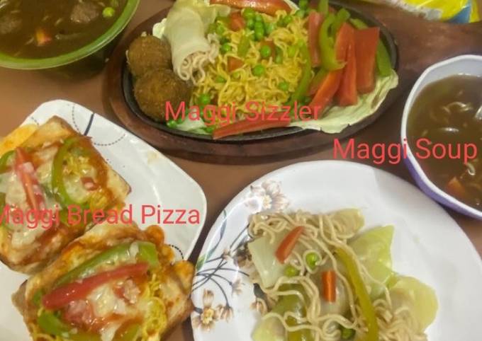 Sunday Maggi Dhamaka Lunch #Maggipizza #Maggisizzler #MaggicabbageRolls #MaggiManchurian #MaggiSoup