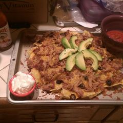 A picture of Smoked Shredded Pork Shoulder Macho Nachos.