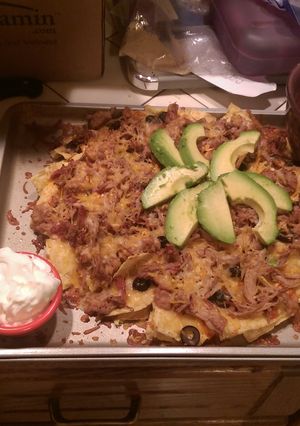 A picture of Smoked Shredded Pork Shoulder Macho Nachos.
