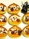 Kabocha Squash Custard Puddings Decorated with Chocolate Characters for Halloween