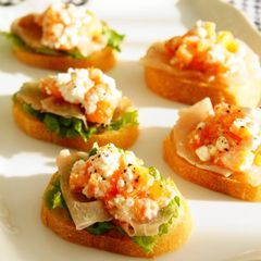A picture of Cured Ham on Toast With Persimmon and Cottage Cheese.