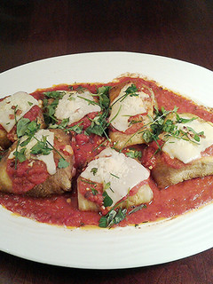 A picture of Roasted Eggplant Ham/Cheese Involtini (Rolls ).