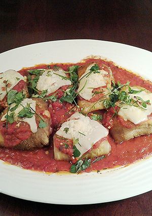 A picture of Roasted Eggplant Ham/Cheese Involtini (Rolls ).