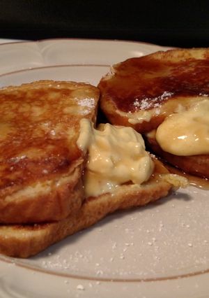 A picture of Cream cheese stuffed french toast.