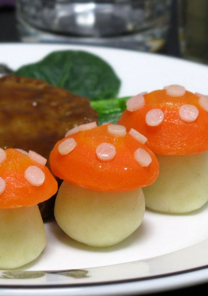 A picture of Alice in Wonderland-Style Toadstools with Side Vegetables.