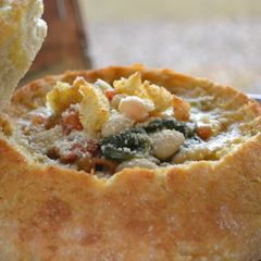 A picture of Creamy White Bean & Spinach Bread Bowls.