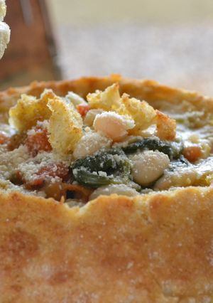 A picture of Creamy White Bean & Spinach Bread Bowls.