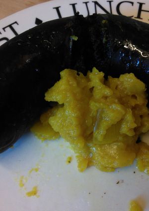 A picture of Traditional Bury Black Pudding with piccilli.
