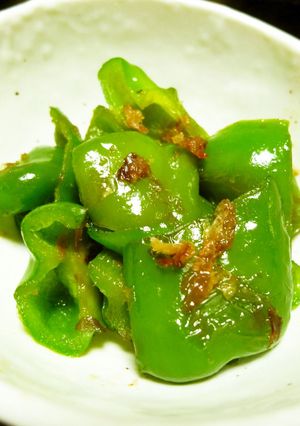 A picture of Sweet and Salty Green Pepper Stir-Fry with Bonito Flakes.