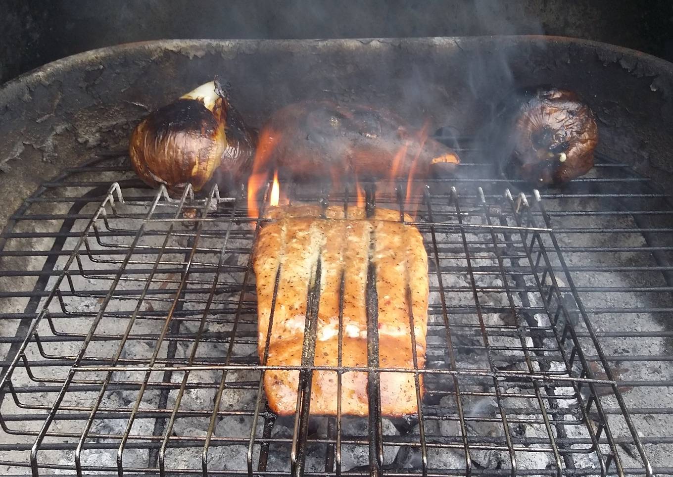 Grilled Salmon with Sweet Potato and Onion